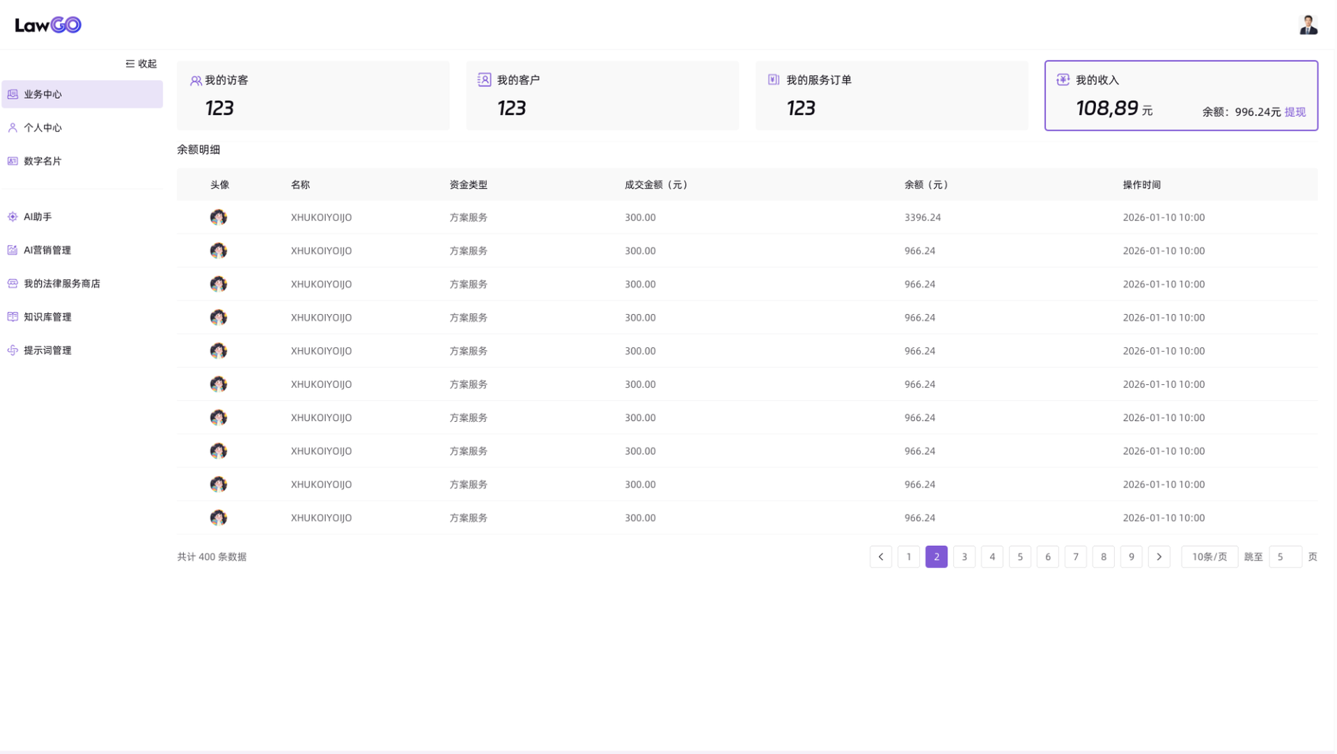 LawGO 我的收入